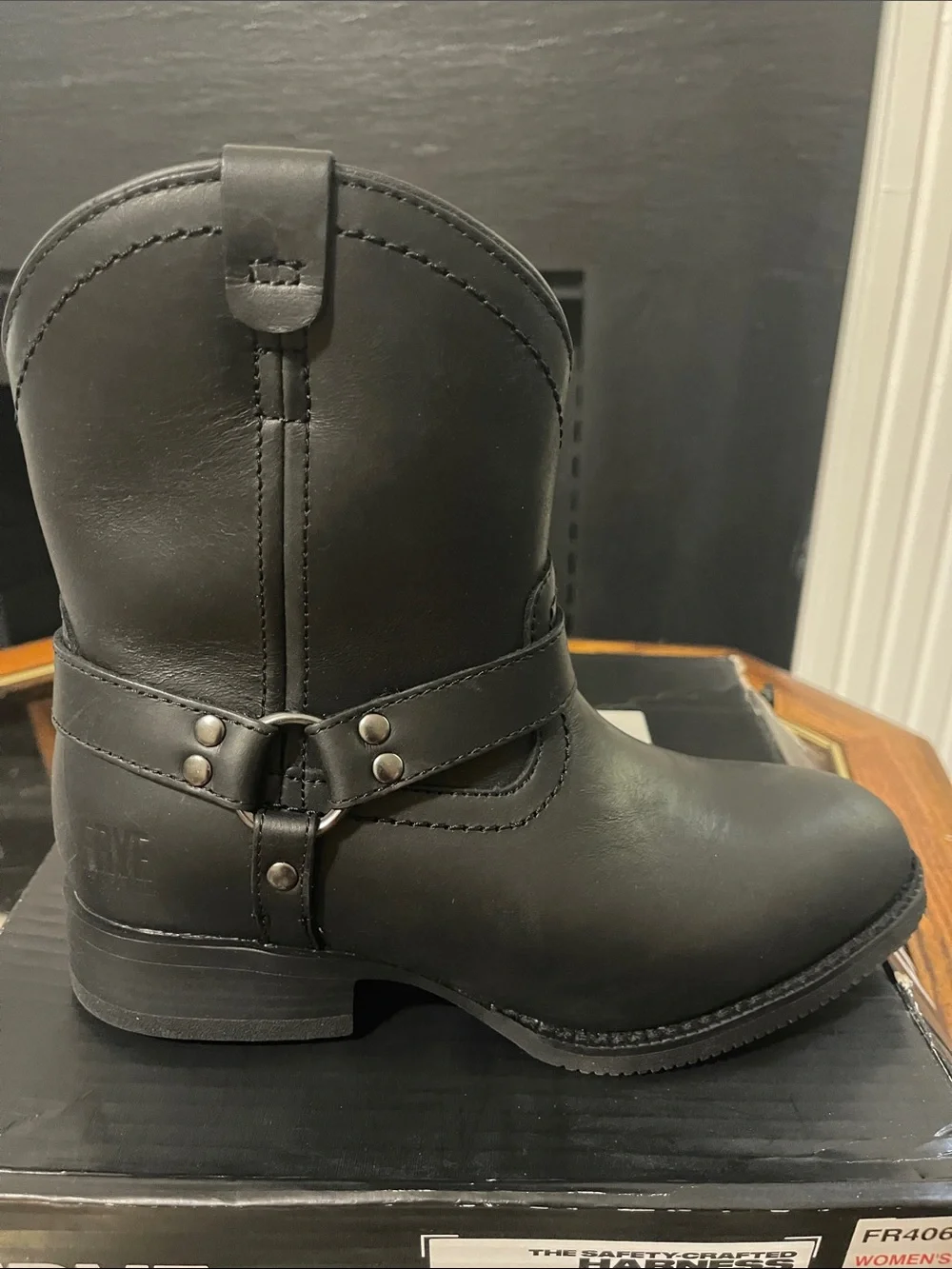 Frye Black Short Harness Leather Boot